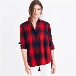 🌺 Madewell Womans Classic Ex Boyfriend Long Sleeve Flannel Shirt Small